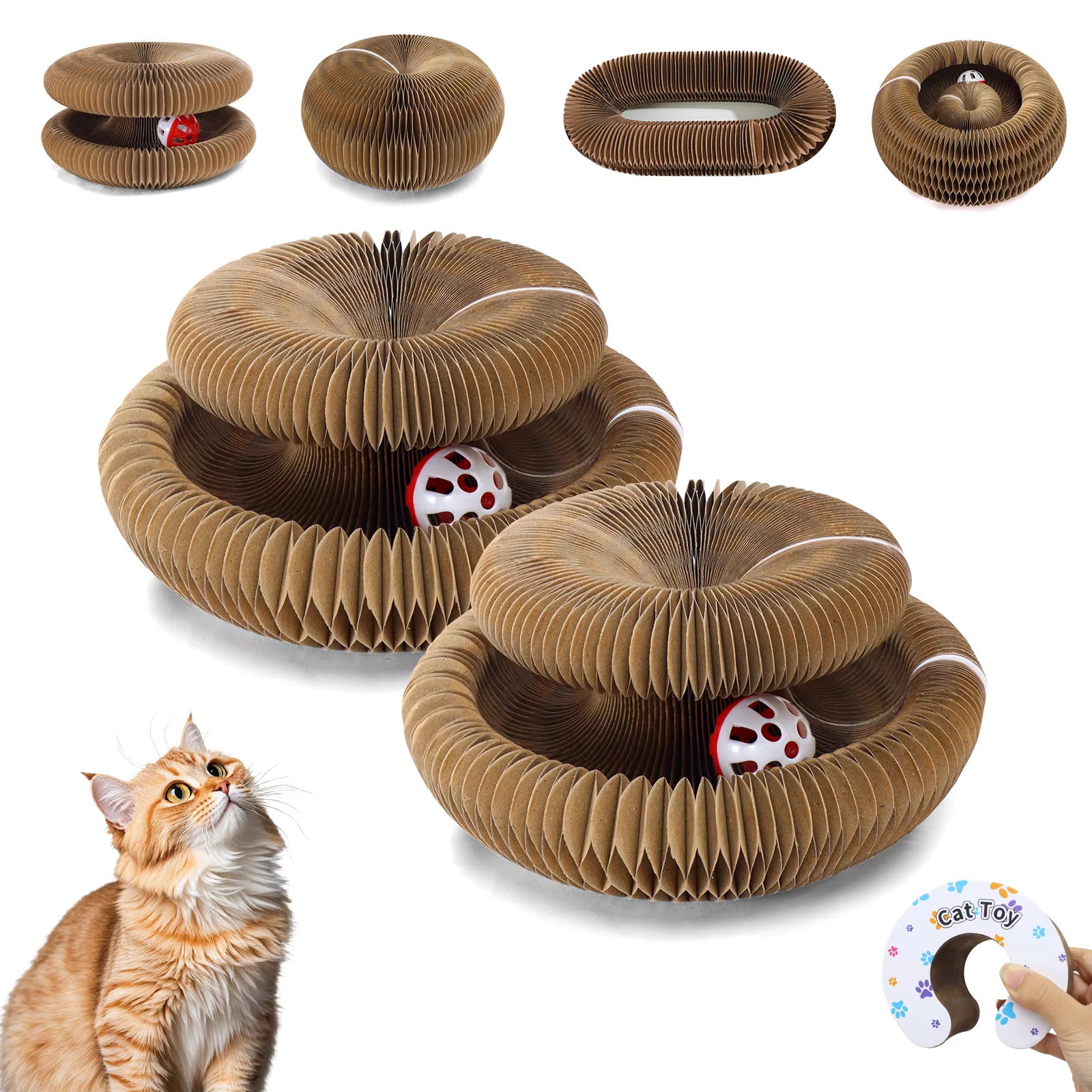 Round Cat Scratching Board with Rolling Ball